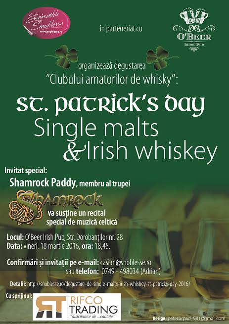 Degustare Single malt si Irish whiskey de Sf. Patrick la Cluj