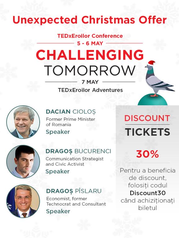 CLUJ. Ninsoarea neașteptată aduce reduceri la prețul biletelor de la TEDxEroilor Challenging Tomorrow 1 TEDX EROILOR cluj
