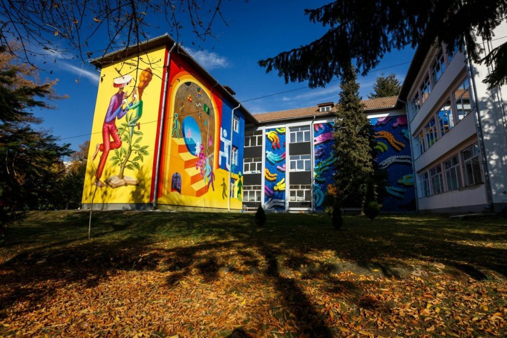 Artă în curtea școlii | Mai mulţi artişti au colorat zidurile cenuşii ale unei şcoli din Cluj