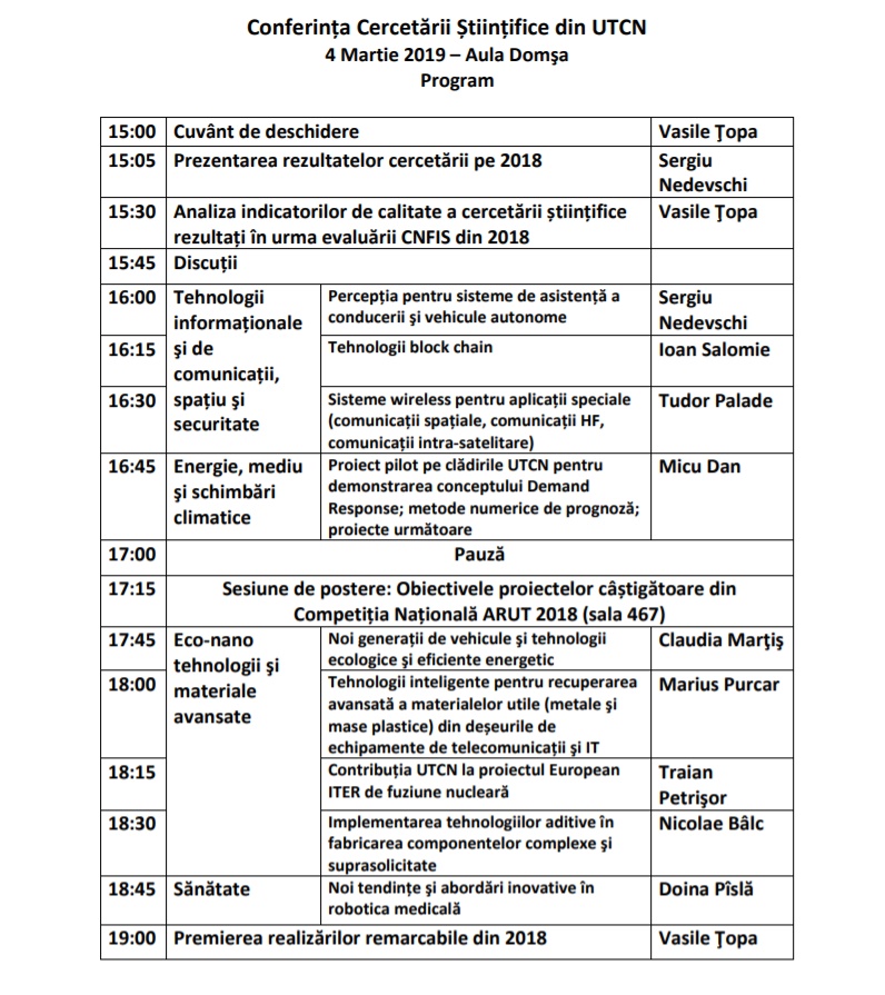 Conferinţa Cercetării Ştiinţifice din UTCN – 2019