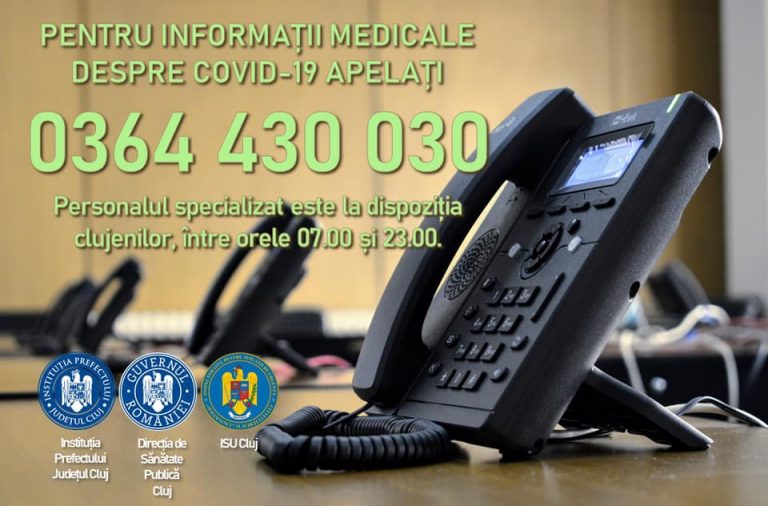 0364 430 030 - numărul de telefon la care clujenii pot suna pentru a primi informaţii despre Covid-19