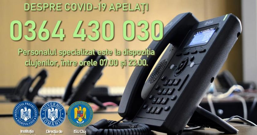 0364 430 030 - numărul de telefon la care clujenii pot suna pentru a primi informaţii despre Covid-19