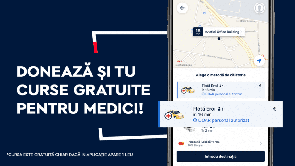 Curse gratuite pentru medicii din Cluj-Napoca prin aplicația de taxi și ridesharing FREE NOW
