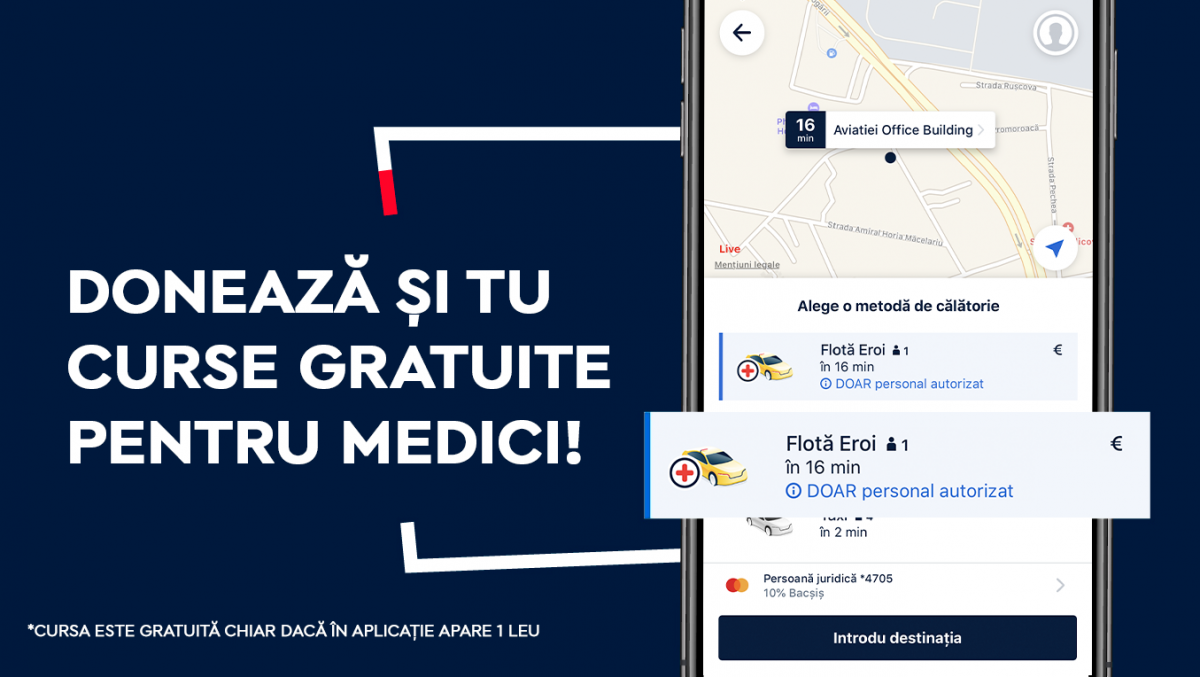 Curse gratuite pentru medicii din Cluj-Napoca prin aplicația de taxi și ridesharing FREE NOW
