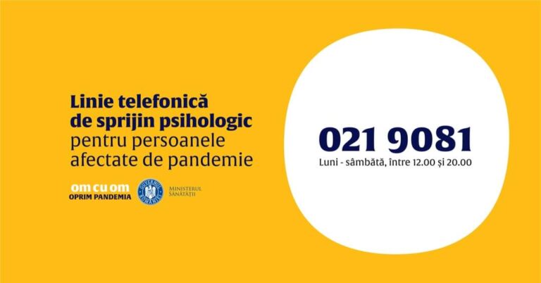 Linie telefonică de suport psihologic pentru persoanele afectate de COVID-19