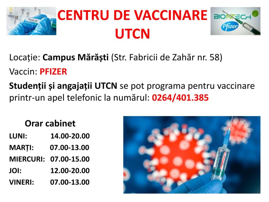 Centru de vaccinare deschis în campusul studenţesc Mărăşti