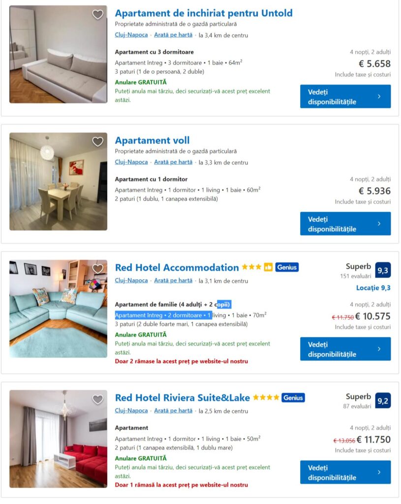 Cazări în Cluj pentru festivalul Untold 2022: peste 43 de mii de lei pentru 3 nopți într-un apartament