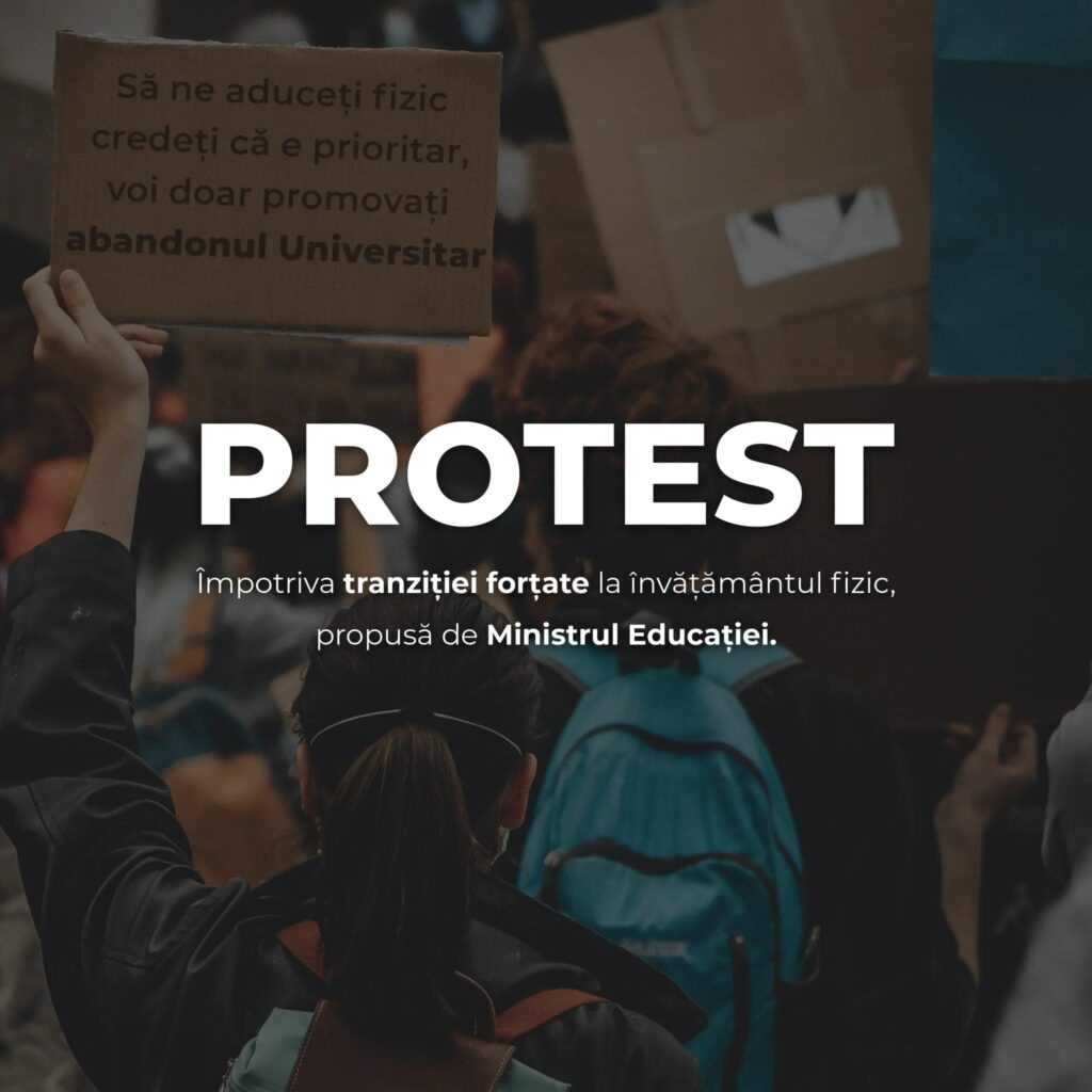 Protest la Cluj-Napoca organizat de studenţi împotriva tranziţiei forţate la învăţământul fizic