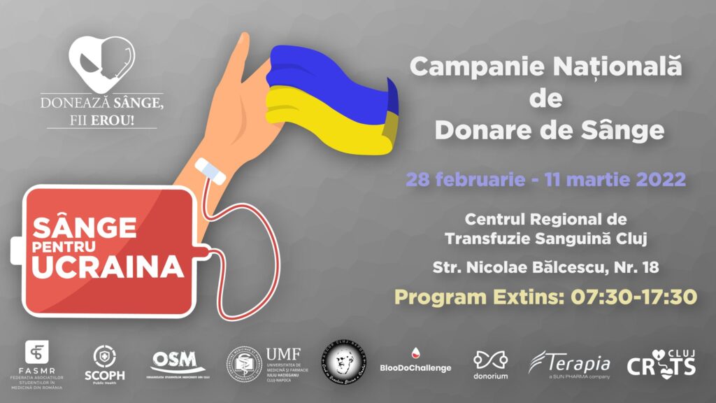 Campanie de donare de sânge în Cluj-Napoca pentru răniţii în războiul din Ucraina