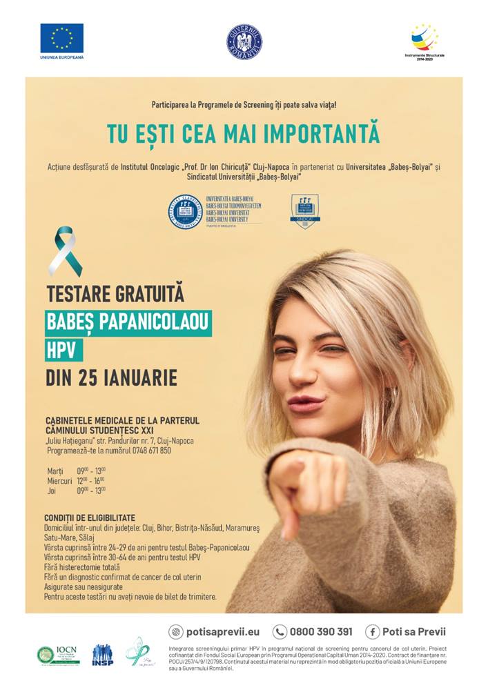 Testări gratuite Papanicolaou şi HPV la Cluj