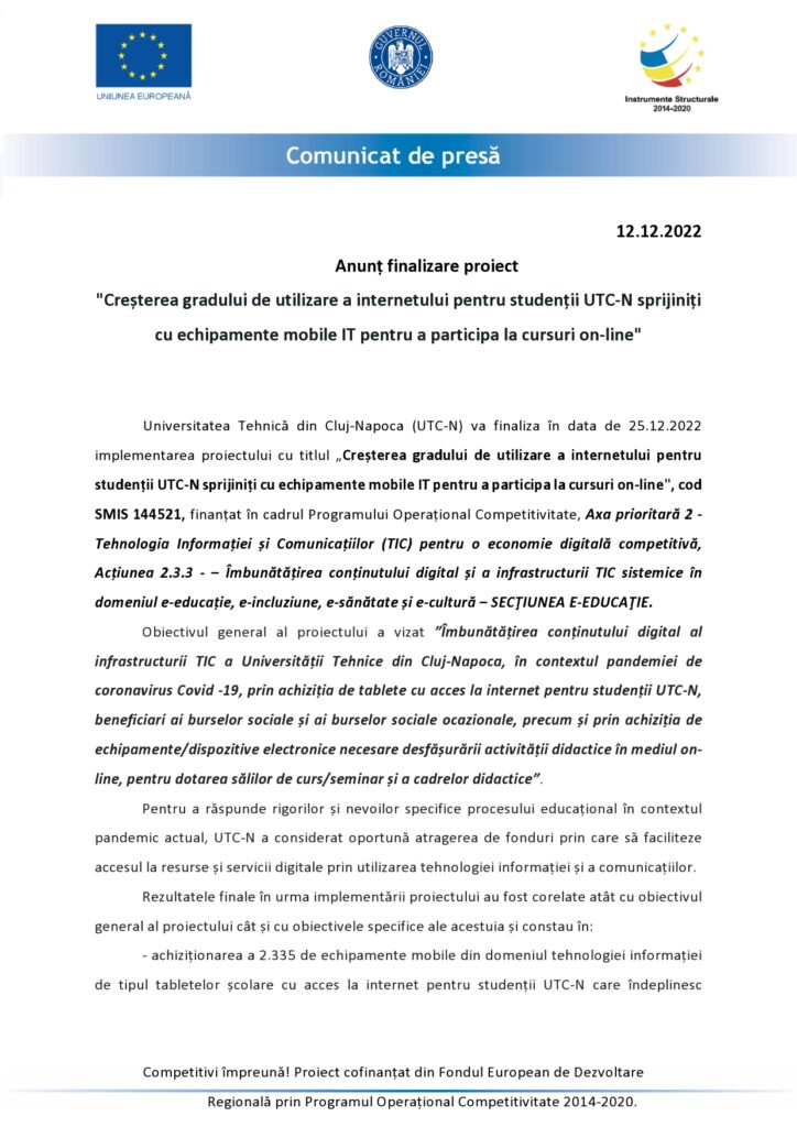 comunicat echipamente IT UTCN