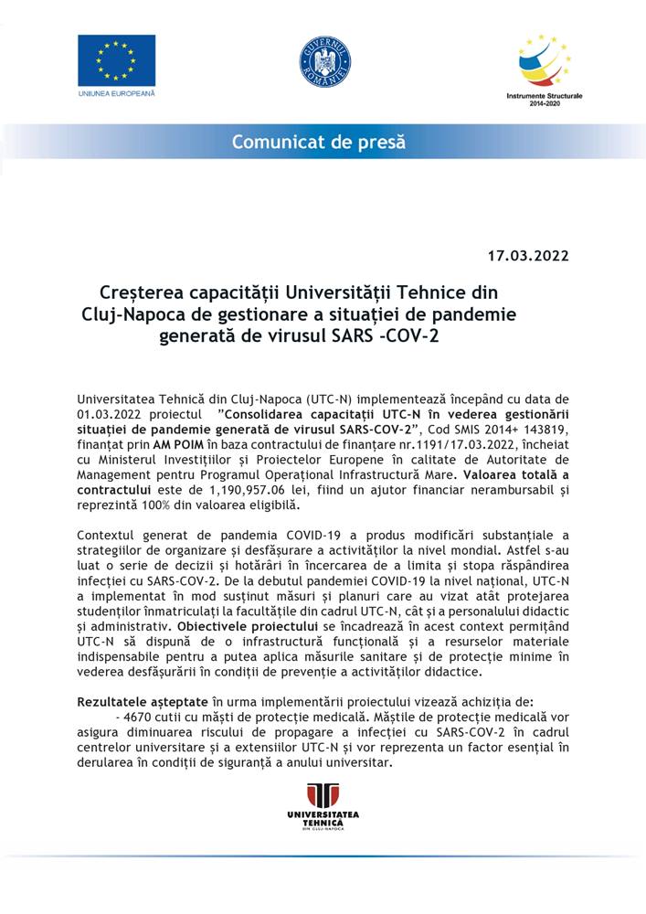 demarare proiect utcn covid