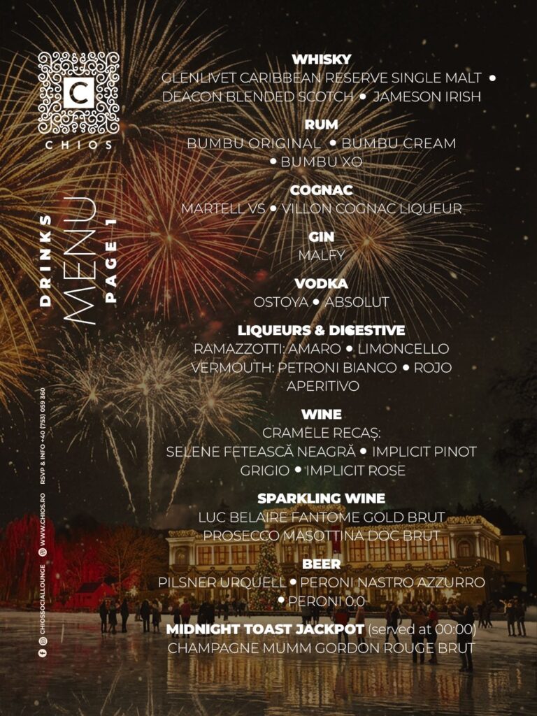 Meniu băuturi Revelion 2026 – Casino Party Night